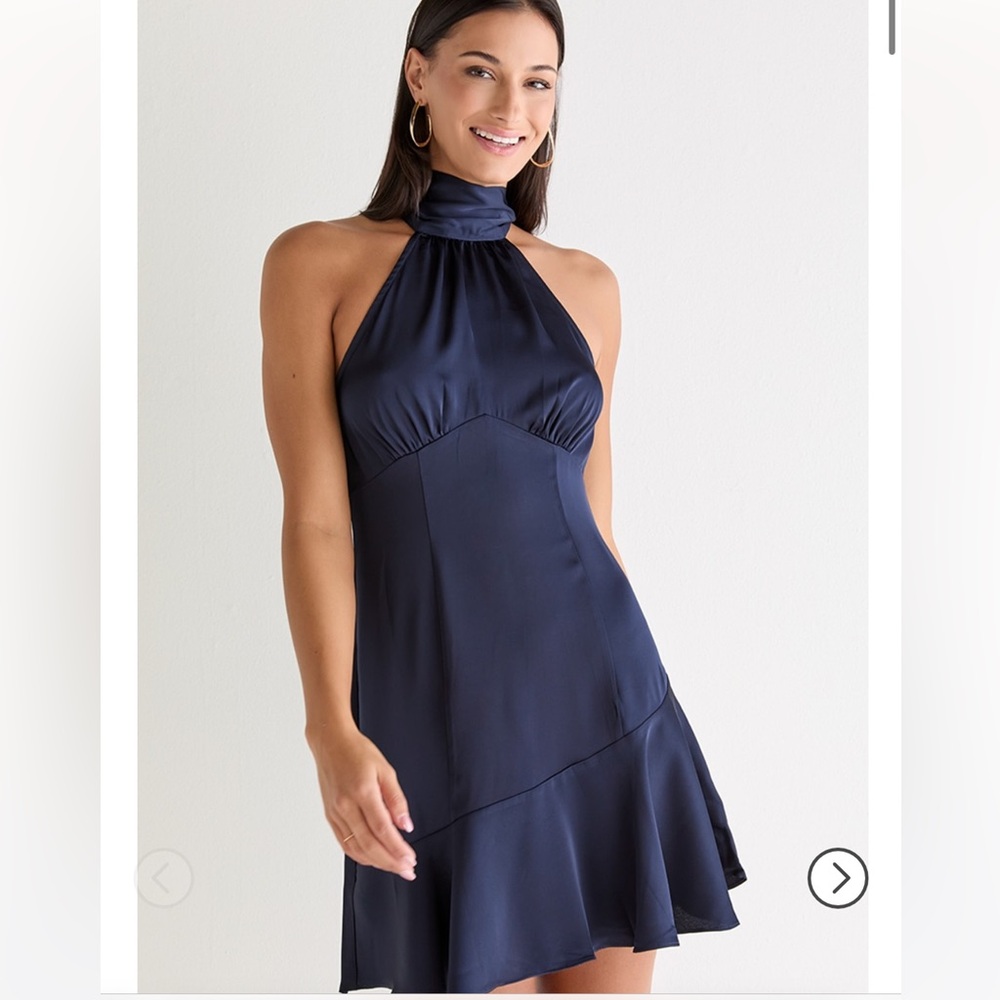 Francesca’s Navy Halter Neck Ruffle Dress